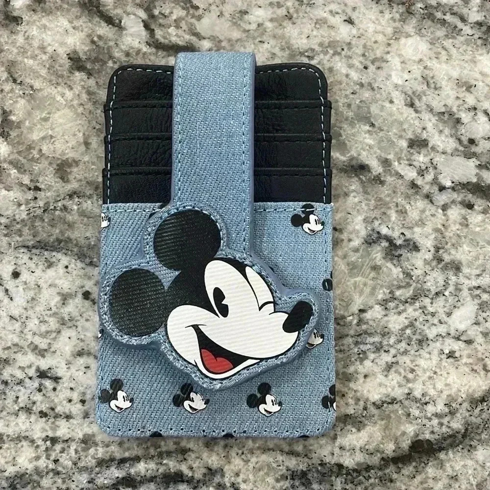 Disney Parks Mickey Mouse Denim Jean RFID Credit Card Holder Slim Wallet